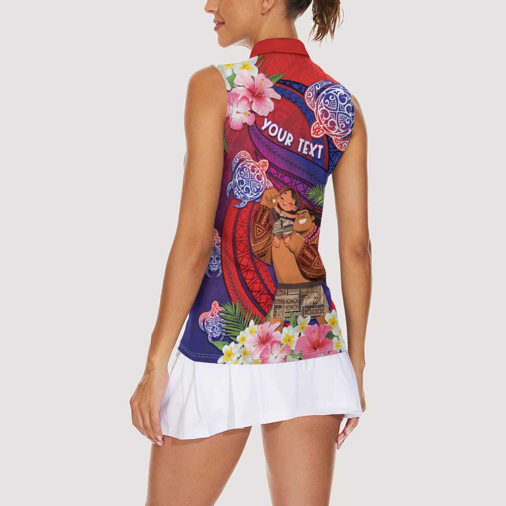 Personalised Samoa Father's Day Women Sleeveless Polo Shirt Happy Father And Child