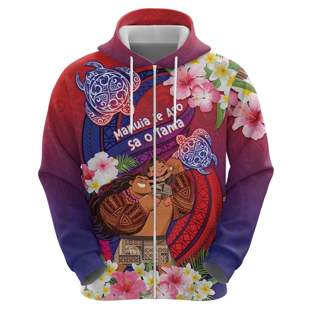 Personalised Samoa Father's Day Zip Hoodie Happy Father And Child