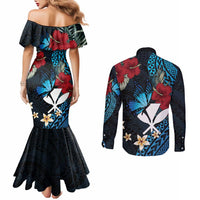 Hawaii Butterfly Couples Matching Mermaid Dress and Long Sleeve Button Shirt Kanaka Maoli Mix Hibiscus