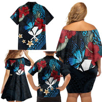 Hawaii Butterfly Family Matching Off Shoulder Short Dress and Hawaiian Shirt Kanaka Maoli Mix Hibiscus