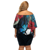 Hawaii Butterfly Family Matching Off Shoulder Short Dress and Hawaiian Shirt Kanaka Maoli Mix Hibiscus