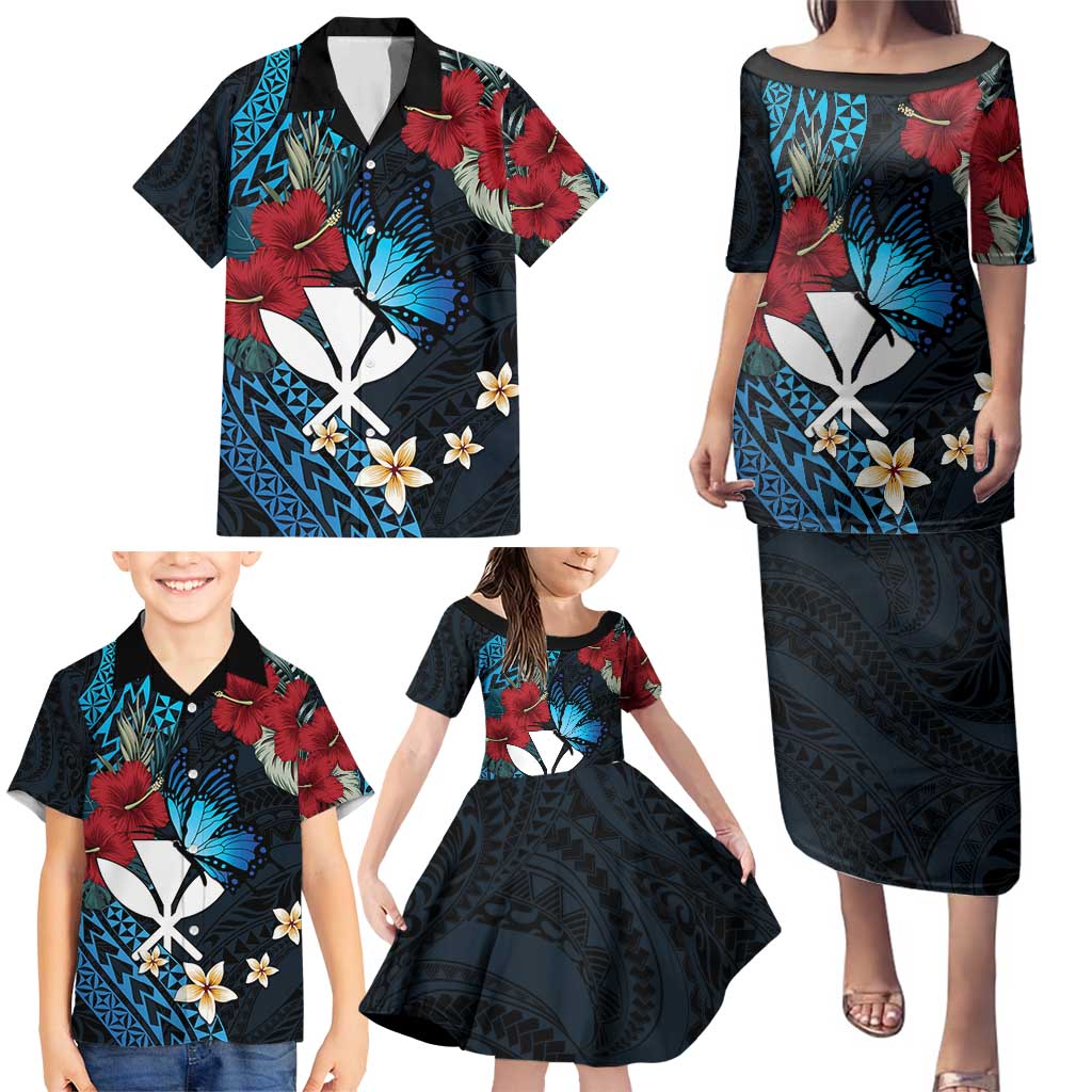 Hawaii Butterfly Family Matching Puletasi and Hawaiian Shirt Kanaka Maoli Mix Hibiscus
