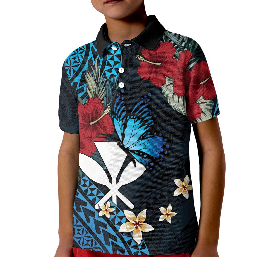 Hawaii Butterfly Kid Polo Shirt Kanaka Maoli Mix Hibiscus