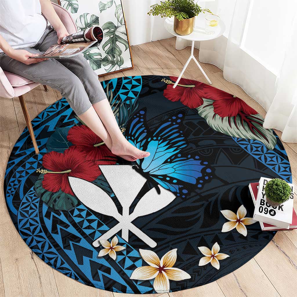 Hawaii Butterfly Round Carpet Kanaka Maoli Mix Hibiscus