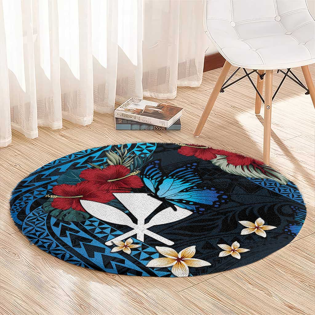 Hawaii Butterfly Round Carpet Kanaka Maoli Mix Hibiscus