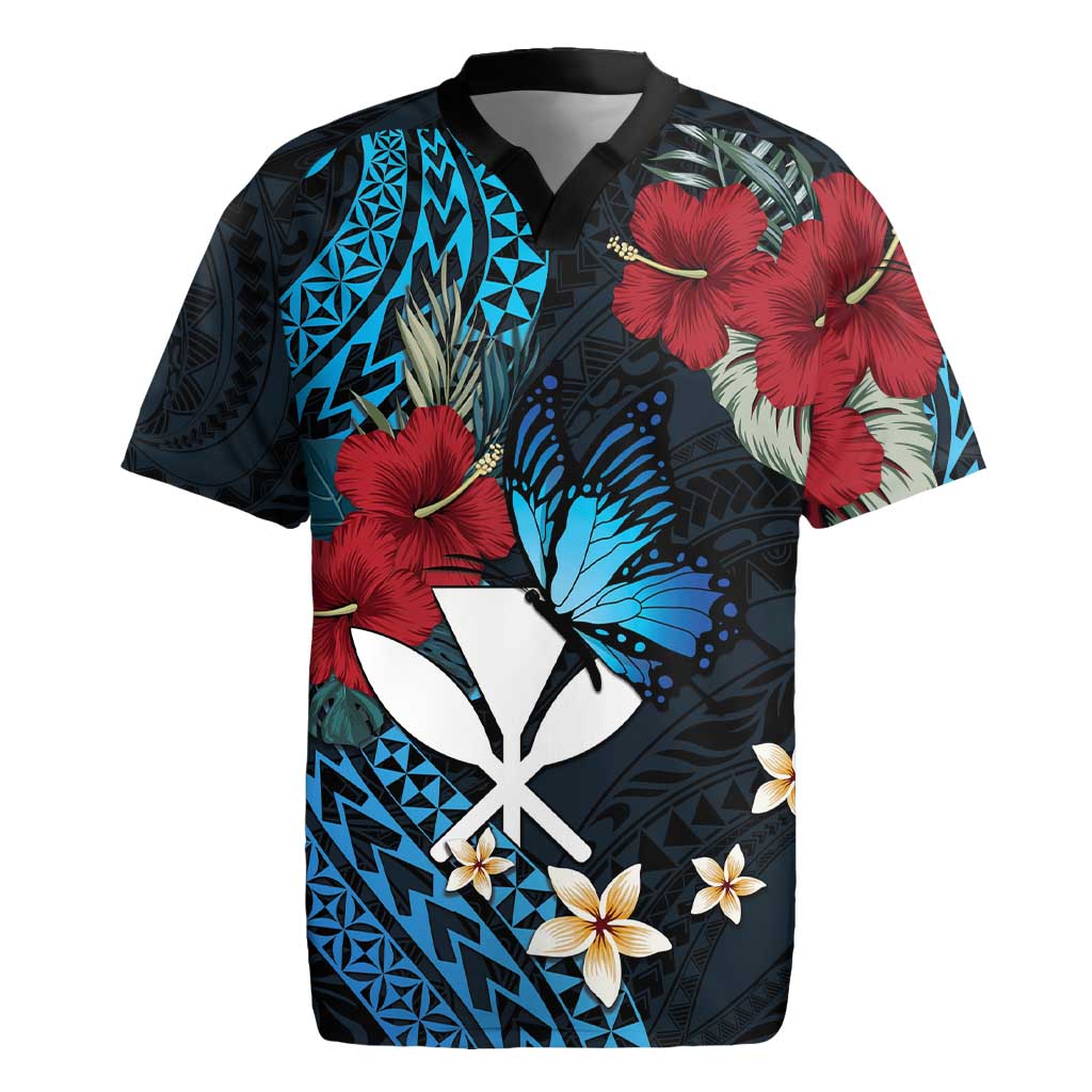 Hawaii Butterfly Rugby Jersey Kanaka Maoli Mix Hibiscus
