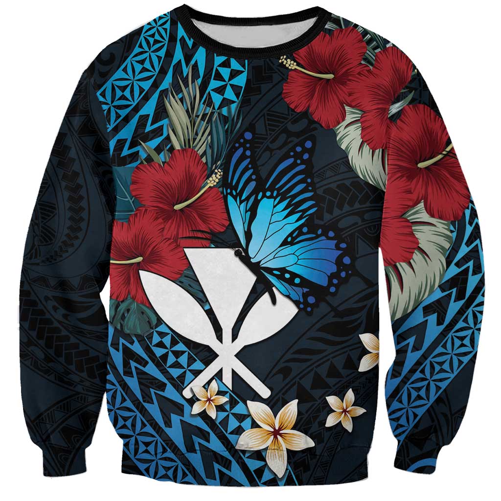 Hawaii Butterfly Sweatshirt Kanaka Maoli Mix Hibiscus