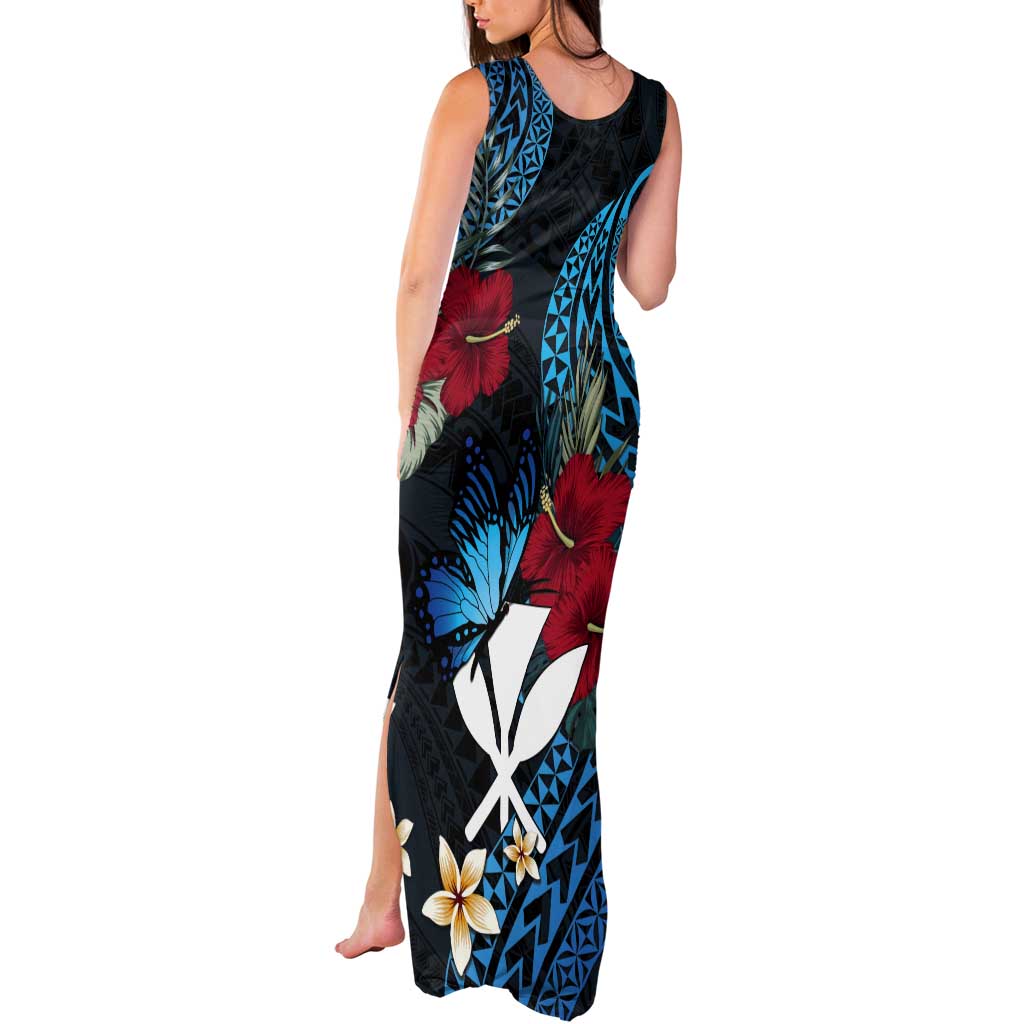 Hawaii Butterfly Tank Maxi Dress Kanaka Maoli Mix Hibiscus