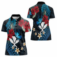 Hawaii Butterfly Women Polo Shirt Kanaka Maoli Mix Hibiscus