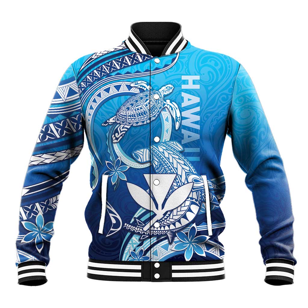 Hawaii Baseball Jacket Turtle With Hammerhead Shark Oceanic DT04 Unisex Blue - Polynesian Pride