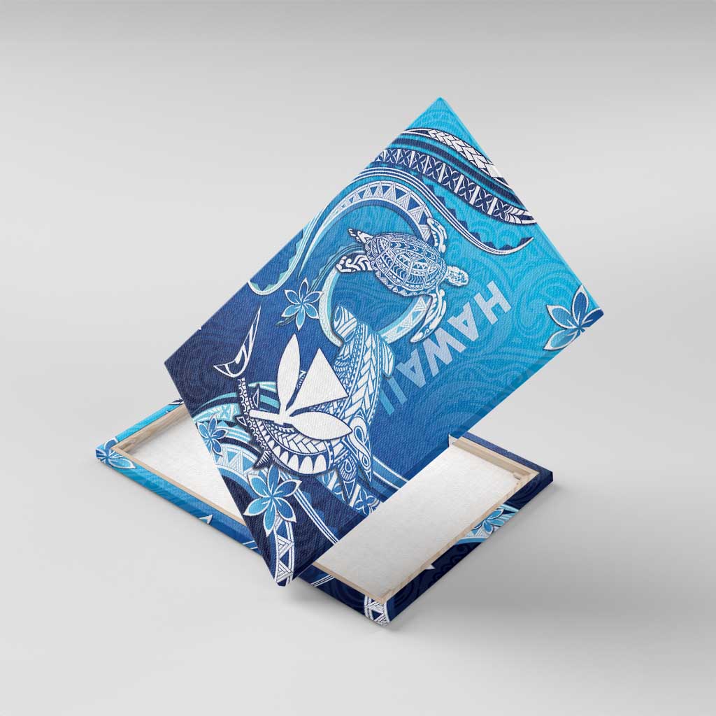 Hawaii Canvas Wall Art Turtle With Hammerhead Shark Oceanic DT04 With Frame Blue - Polynesian Pride