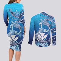 Hawaii Couples Matching Long Sleeve Bodycon Dress and Long Sleeve Button Shirt Turtle With Hammerhead Shark Oceanic DT04 - Polynesian Pride