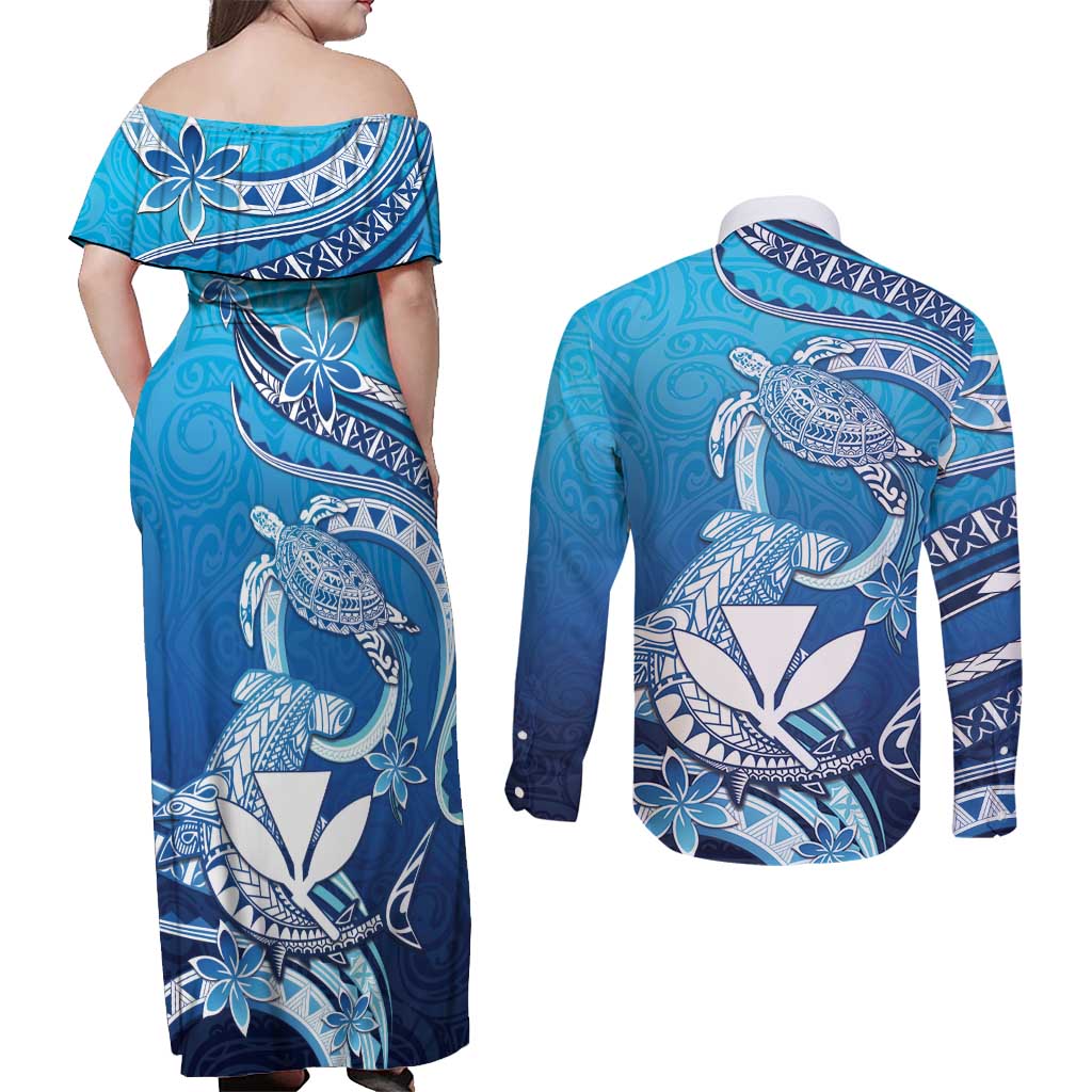Hawaii Couples Matching Off Shoulder Maxi Dress and Long Sleeve Button Shirt Turtle With Hammerhead Shark Oceanic DT04 - Polynesian Pride