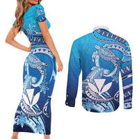 Hawaii Couples Matching Short Sleeve Bodycon Dress and Long Sleeve Button Shirt Turtle With Hammerhead Shark Oceanic DT04 - Polynesian Pride