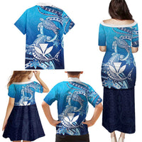 Hawaii Family Matching Puletasi and Hawaiian Shirt Turtle With Hammerhead Shark Oceanic