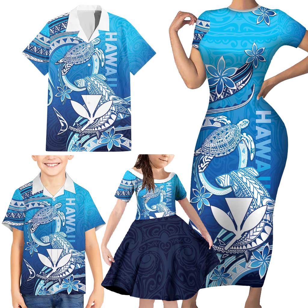 Hawaii Family Matching Short Sleeve Bodycon Dress and Hawaiian Shirt Turtle With Hammerhead Shark Oceanic