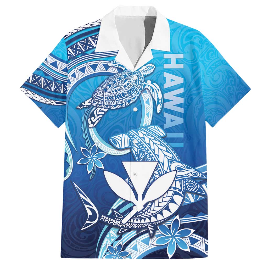 Hawaii Hawaiian Shirt Turtle With Hammerhead Shark Oceanic DT04 Blue - Polynesian Pride