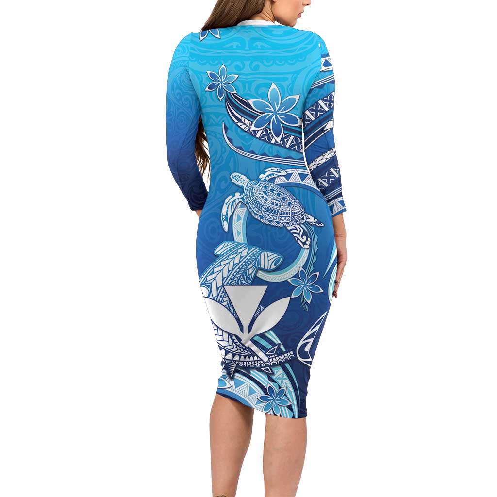 Hawaii Long Sleeve Bodycon Dress Turtle With Hammerhead Shark Oceanic DT04 - Polynesian Pride