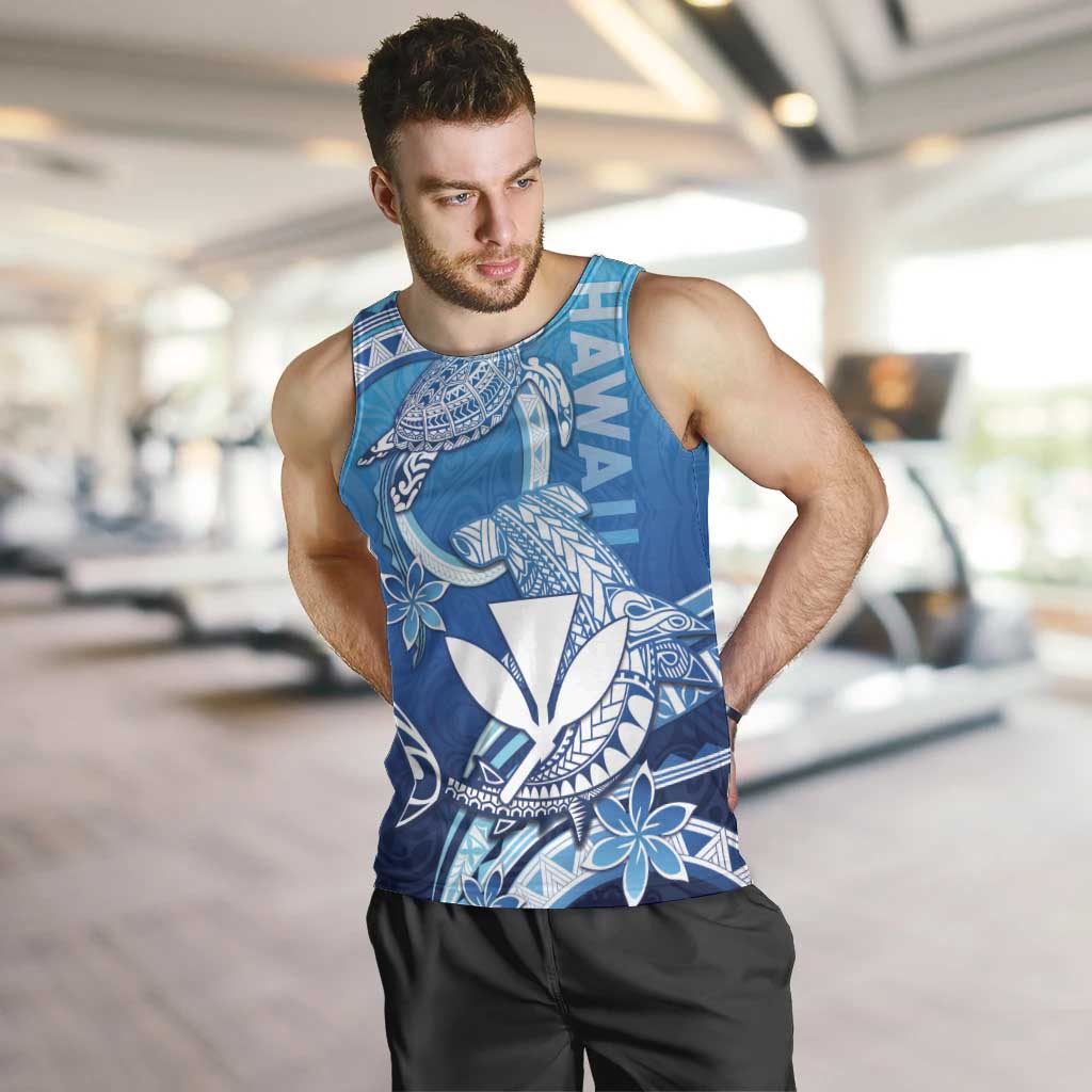 Hawaii Men Tank Top Turtle With Hammerhead Shark Oceanic DT04 Blue - Polynesian Pride