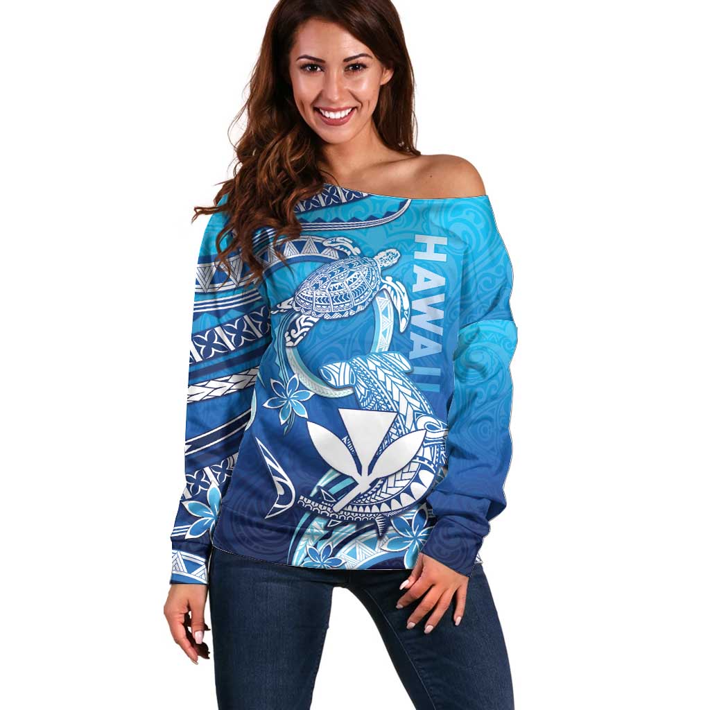 Hawaii Off Shoulder Sweater Turtle With Hammerhead Shark Oceanic