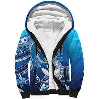 Hawaii Sherpa Hoodie Turtle With Hammerhead Shark Oceanic DT04 Unisex Blue - Polynesian Pride