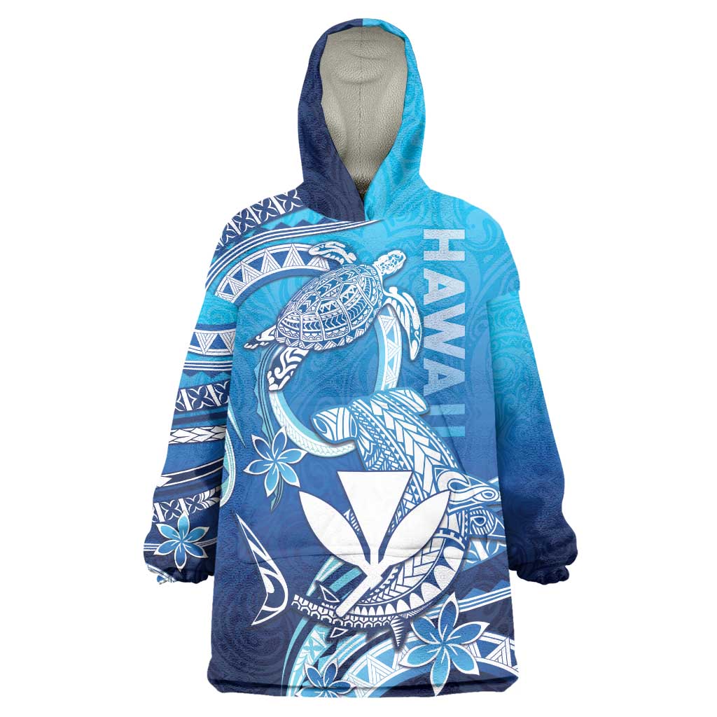 Hawaii Wearable Blanket Hoodie Turtle With Hammerhead Shark Oceanic DT04 One Size Blue - Polynesian Pride