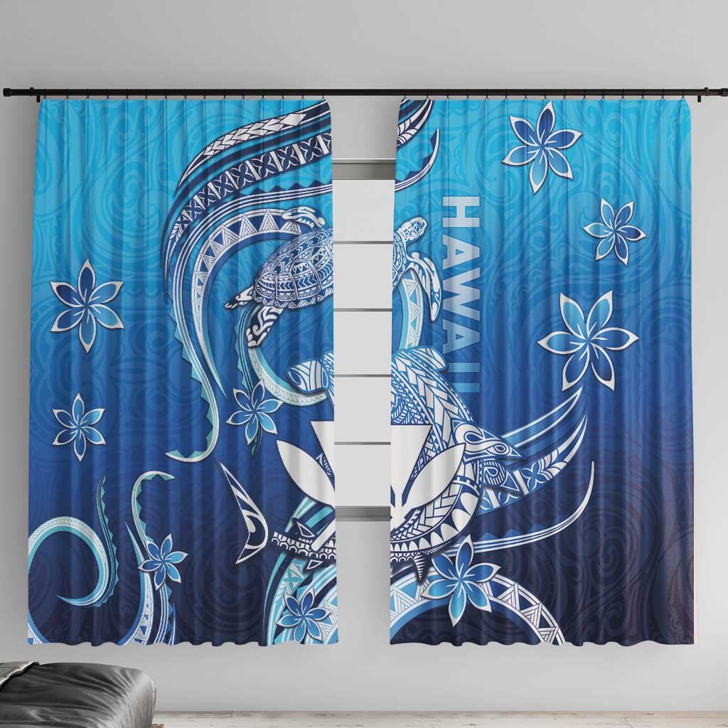 Hawaii Window Curtain Turtle With Hammerhead Shark Oceanic DT04 With Hooks Blue - Polynesian Pride