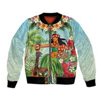 Hawaii Lei Day Bomber Jacket Hula Girl With Tropical Forest