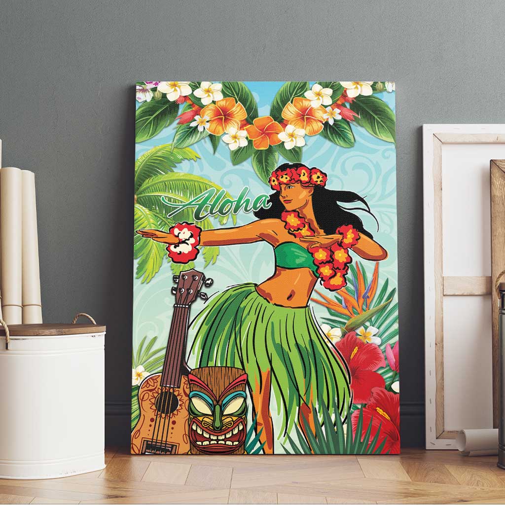 Hawaii Lei Day Canvas Wall Art Hula Girl With Tropical Forest