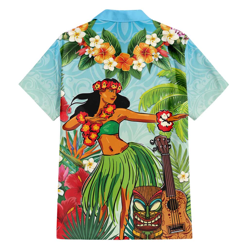 Hawaii Lei Day Family Matching Off Shoulder Short Dress and Hawaiian Shirt Hula Girl With Tropical Forest