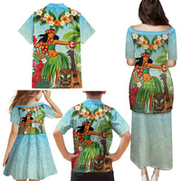 Hawaii Lei Day Family Matching Puletasi and Hawaiian Shirt Hula Girl With Tropical Forest