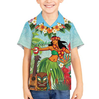 Hawaii Lei Day Family Matching Puletasi and Hawaiian Shirt Hula Girl With Tropical Forest