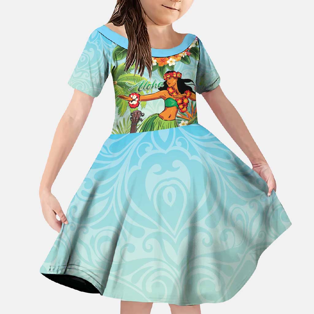 Hawaii Lei Day Family Matching Summer Maxi Dress and Hawaiian Shirt Hula Girl With Tropical Forest