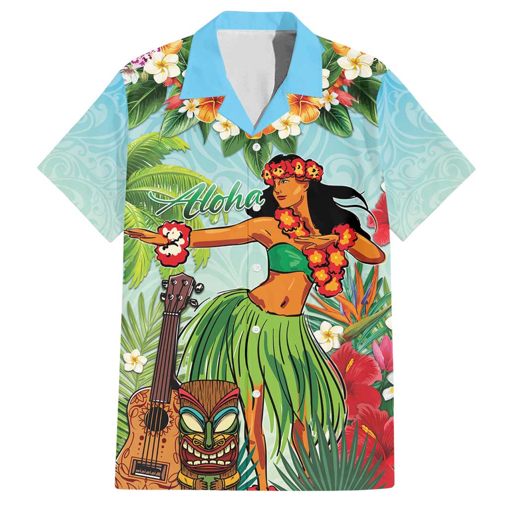 Hawaii Lei Day Family Matching Summer Maxi Dress and Hawaiian Shirt Hula Girl With Tropical Forest