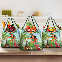 Hawaii Lei Day Grocery Bag Hula Girl With Tropical Forest