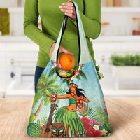 Hawaii Lei Day Grocery Bag Hula Girl With Tropical Forest