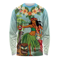 Hawaii Lei Day Long Sleeve Shirt Hula Girl With Tropical Forest