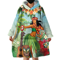 Hawaii Lei Day Wearable Blanket Hoodie Hula Girl With Tropical Forest