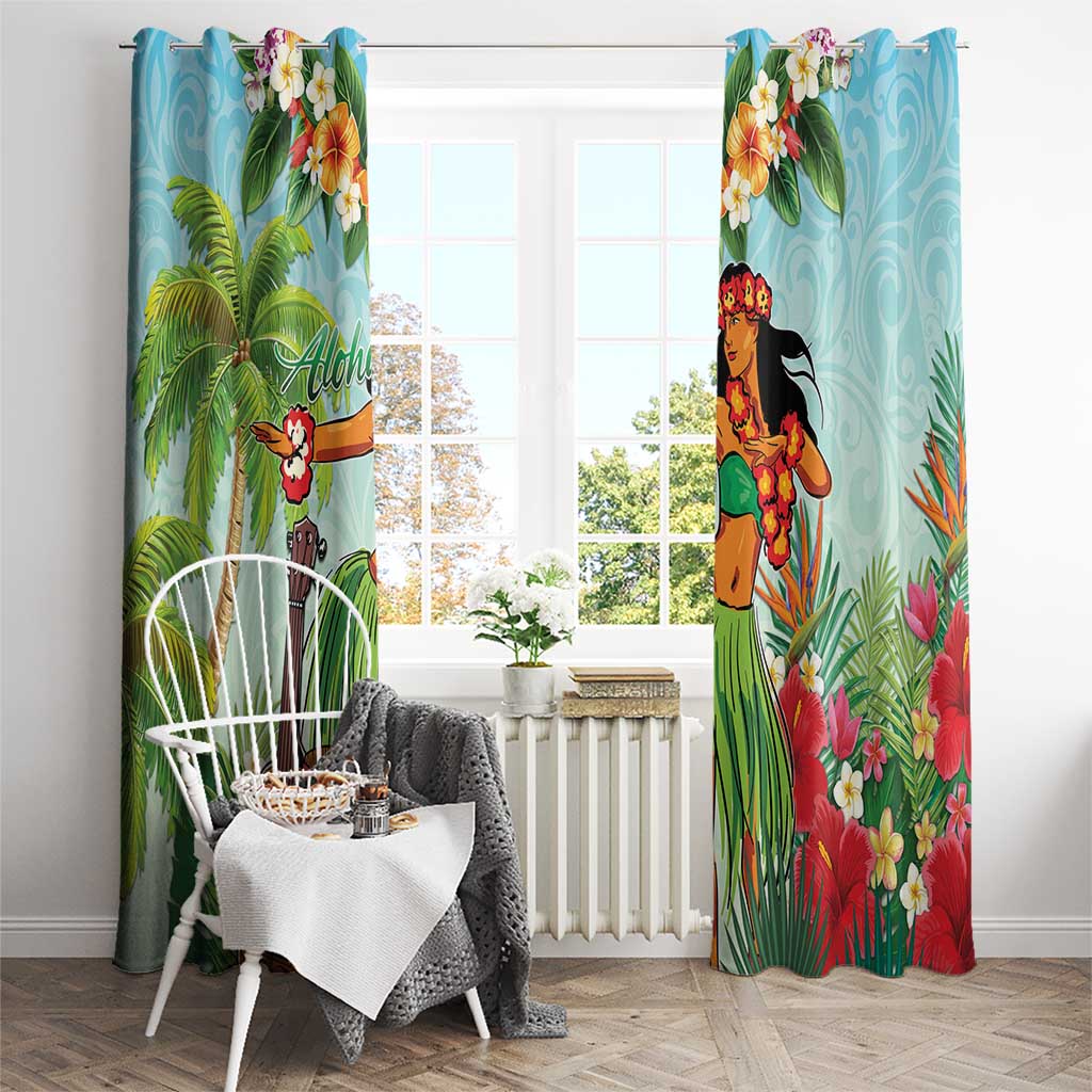 Hawaii Lei Day Window Curtain Hula Girl With Tropical Forest