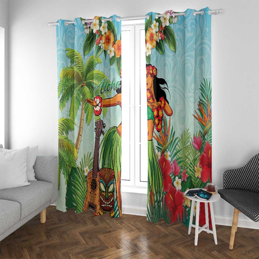 Hawaii Lei Day Window Curtain Hula Girl With Tropical Forest