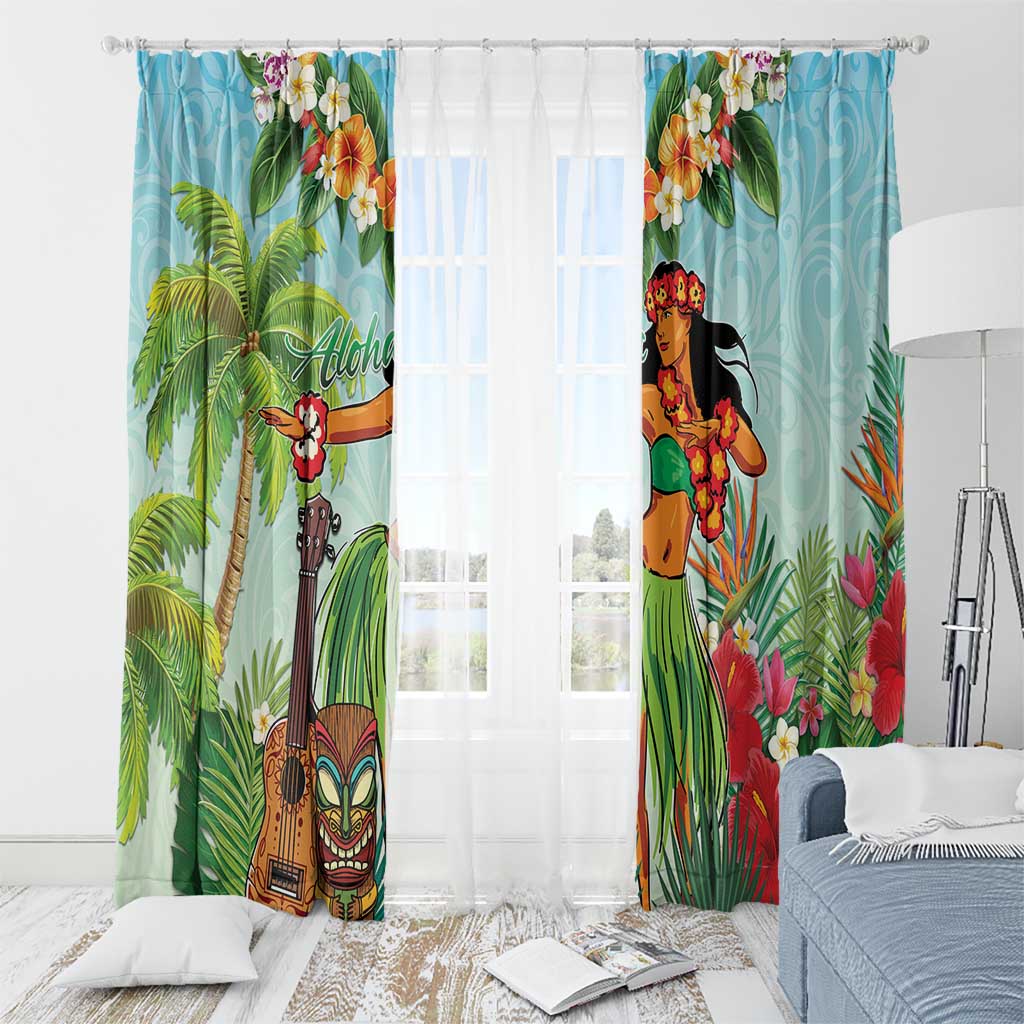 Hawaii Lei Day Window Curtain Hula Girl With Tropical Forest