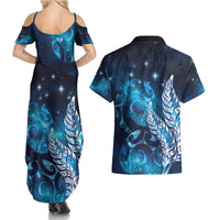 New Zealand Matariki Couples Matching Summer Maxi Dress and Hawaiian Shirt Maori Koru Mix Silver Fern
