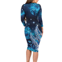New Zealand Matariki Family Matching Long Sleeve Bodycon Dress and Hawaiian Shirt Maori Koru Mix Silver Fern