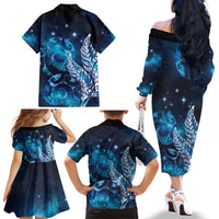 New Zealand Matariki Family Matching Off The Shoulder Long Sleeve Dress and Hawaiian Shirt Maori Koru Mix Silver Fern