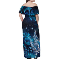 New Zealand Matariki Family Matching Off Shoulder Maxi Dress and Hawaiian Shirt Maori Koru Mix Silver Fern