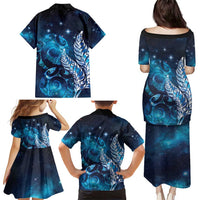New Zealand Matariki Family Matching Puletasi and Hawaiian Shirt Maori Koru Mix Silver Fern