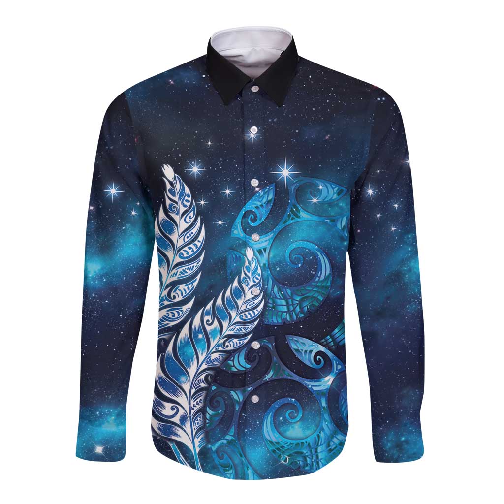 New Zealand Matariki Long Sleeve Button Shirt Maori Koru Mix Silver Fern