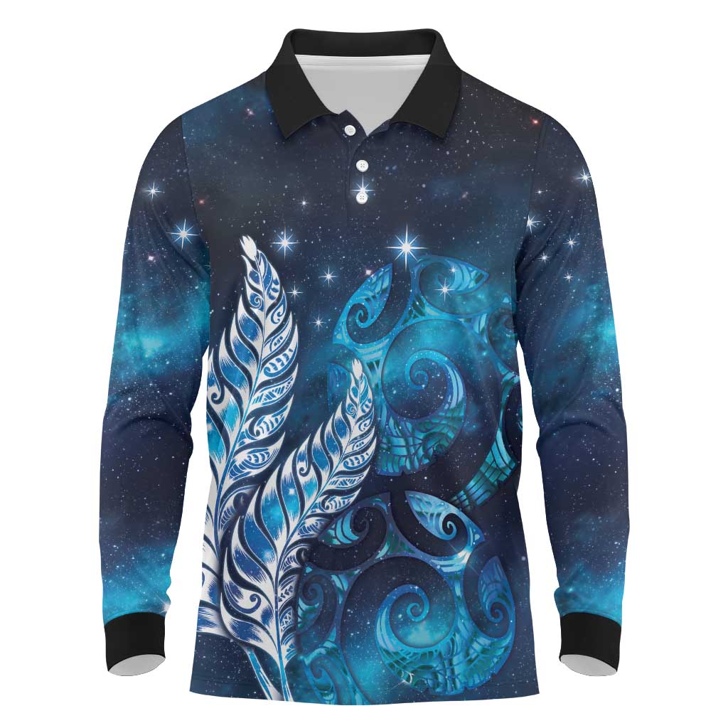 New Zealand Matariki Long Sleeve Polo Shirt Maori Koru Mix Silver Fern
