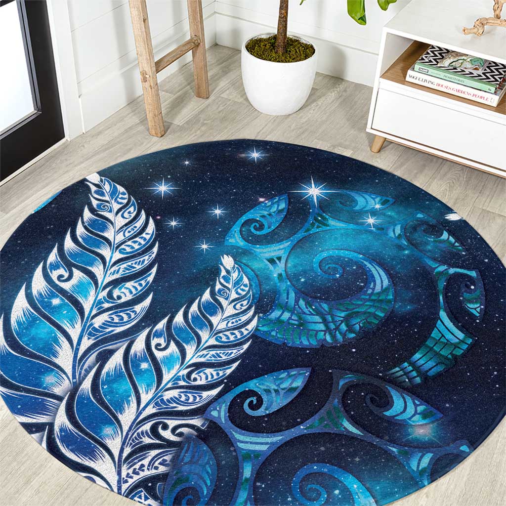 New Zealand Matariki Round Carpet Maori Koru Mix Silver Fern