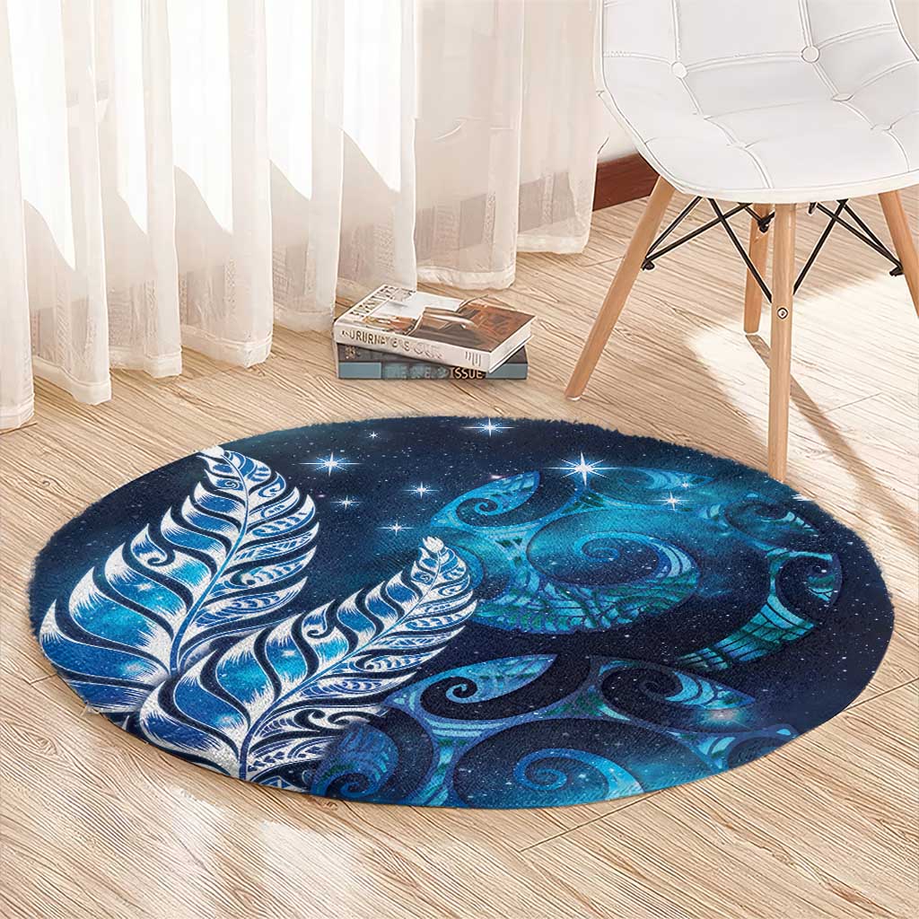 New Zealand Matariki Round Carpet Maori Koru Mix Silver Fern